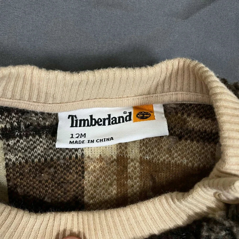 Timberland Kids 12M Brown Plaid Sherpa Fleece Sweatshirt and Pants Set - Picture 4 of 7